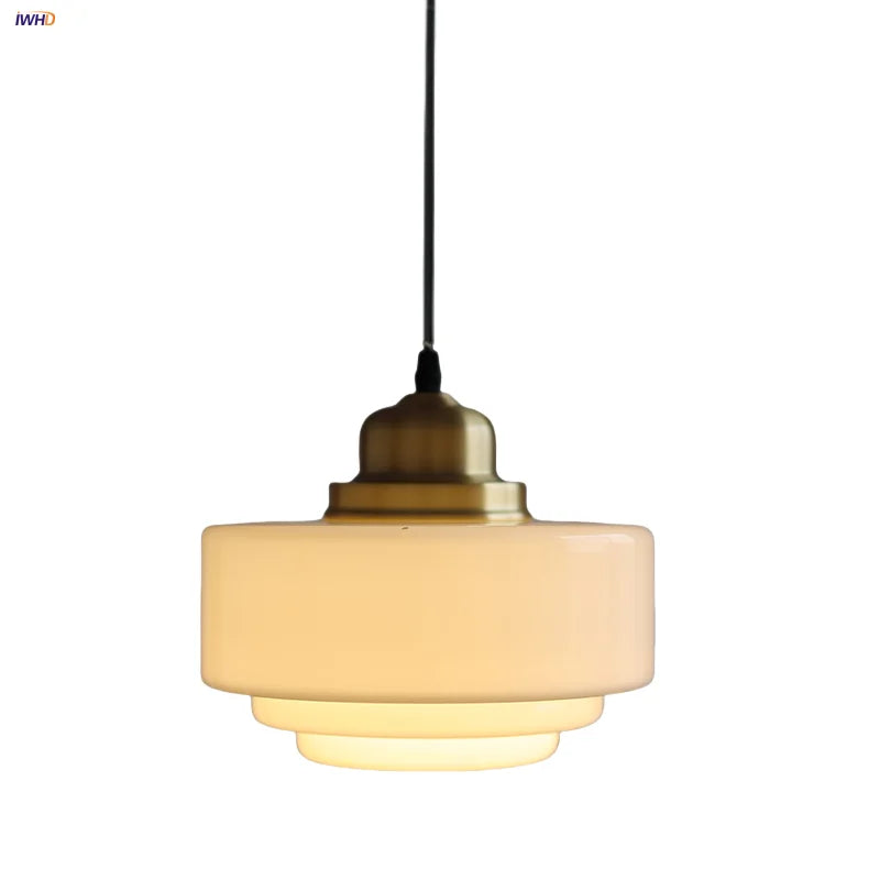 Afralia™ White Glass Copper LED Pendant Light Fixture for Study Bedroom Restaurant