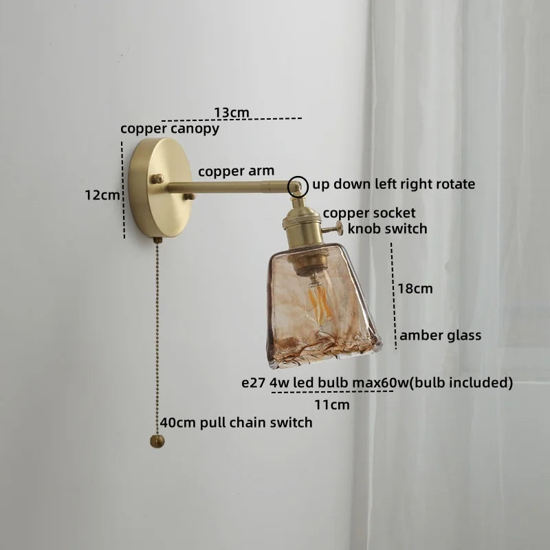 Ceramic Copper LED Wall Light with Pull Chain Switch for Modern Nordic Home Decor