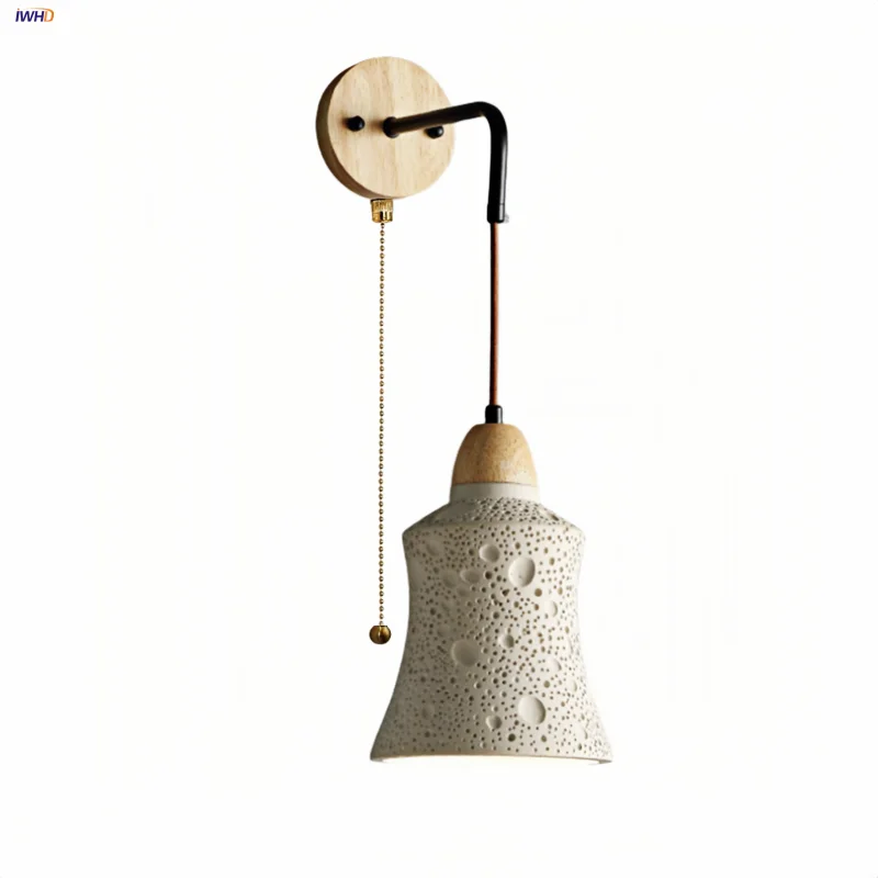Cement LED Wall Lamp Sconce Modern Pull Chain Switch Stair Light