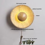 Wood White Glass LED Wall Sconce Yellow Travertine Mirror Light