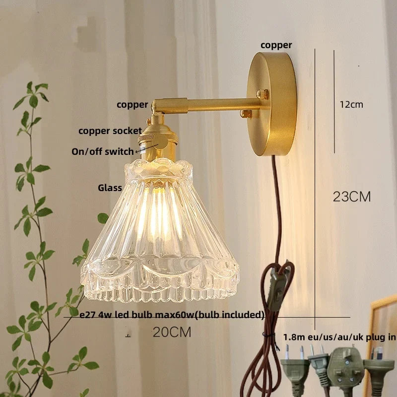 Brass E27 LED Wall Sconce Pull Chain Switch Stair Light Fixtures