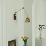 Wood LED Wall Light with Pull Chain Switch & Rotatable Amber Glass