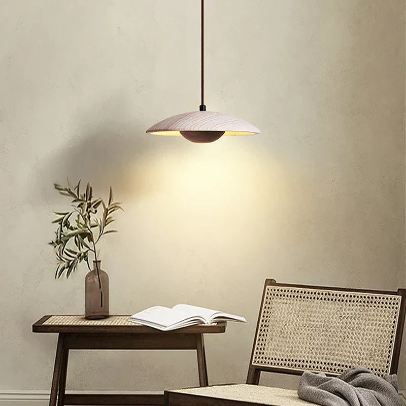 Wood Stone LED Pendant Lights Yellow Travertine Hanging Lamp for Living Room