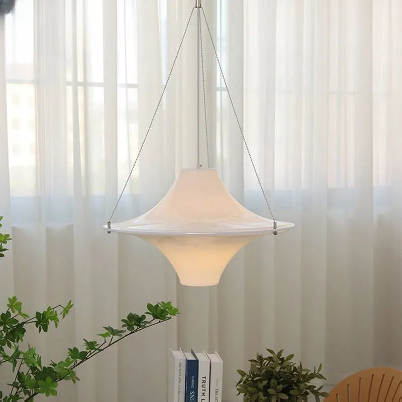 UFO Chandelier Cream LED Pendant Light Acrylic Saucer Lamp for Home Decor