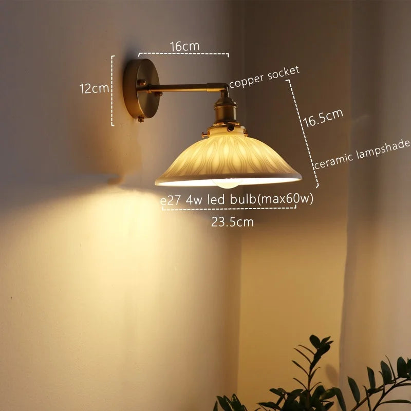 Ceramic Copper LED Wall Lamp for Bedroom Bedside Mirror Light
