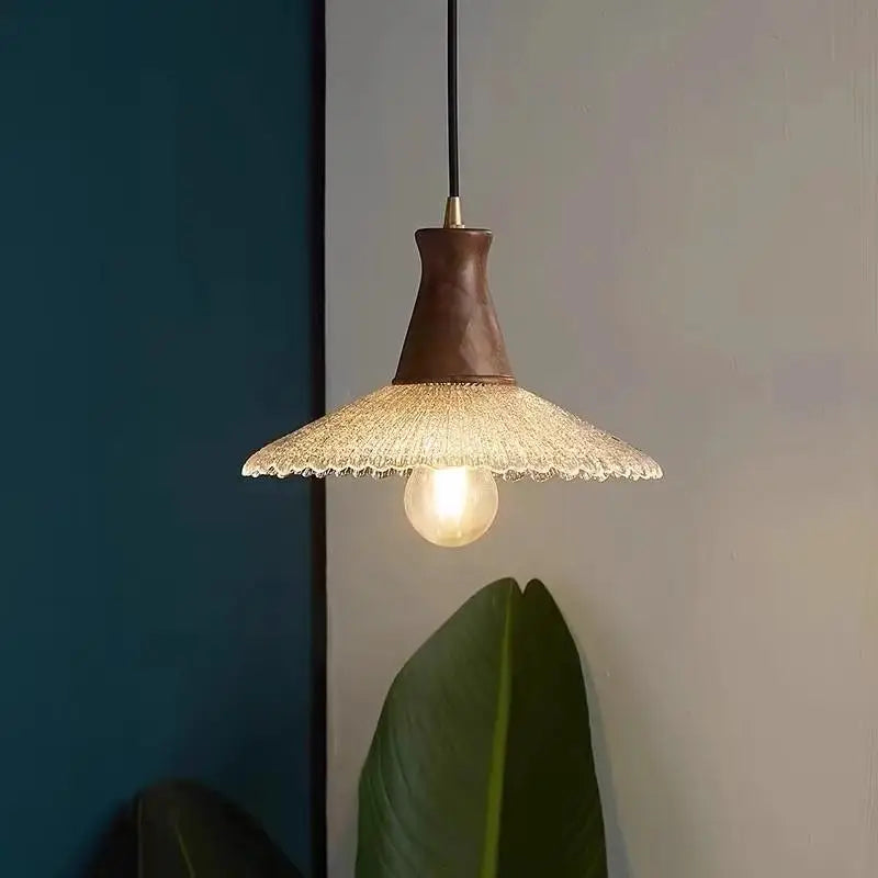 Wood LED Pendant Light with Clear Glass Shade, E27 LED, Japanese-Style Suspension Luminaire
