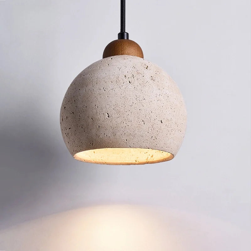 Afralia™ Vintage Wabi Sabi LED Pendant Lights Wood Yellow Travertine Hanging Lamp