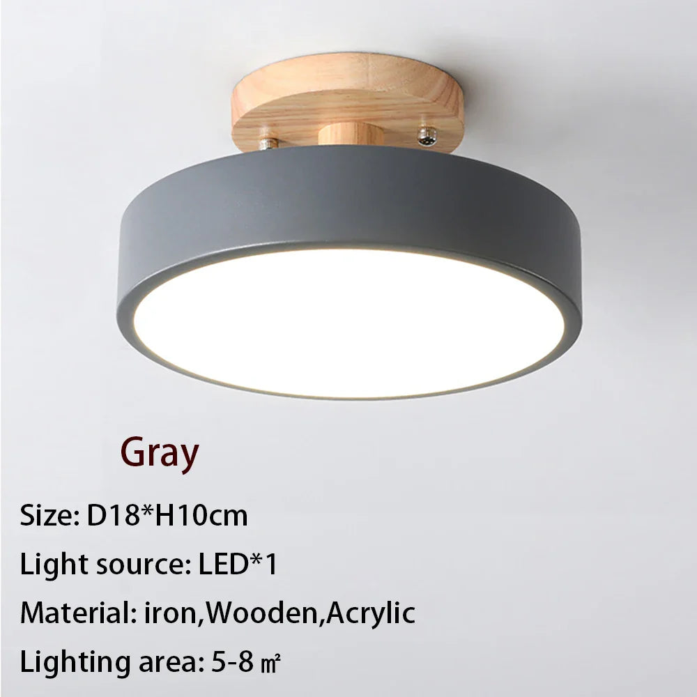 Modern LED Ceiling Lamp - Wood Round Ceiling Lights Macaron Chandelier