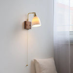 Nordic LED Wall Lights Pull Chain Switch Bedside Lamp Walnut Ash Glass Copper