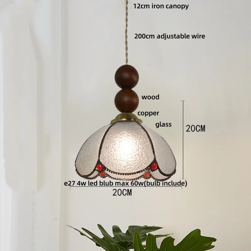Afralia™ Copper LED Pendant Lamp Wood Globe Glass Nordic Modern Tiffany Hanging Lights