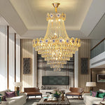 Gold Round Chandelier Dimmable LED Stair Lights Luxury Suspension Lamp