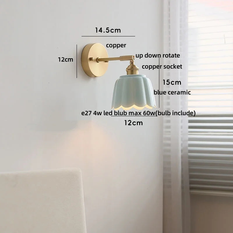 Copper Wall Light Fixture Bedroom Bedside Sconce White Ceramic Lamp