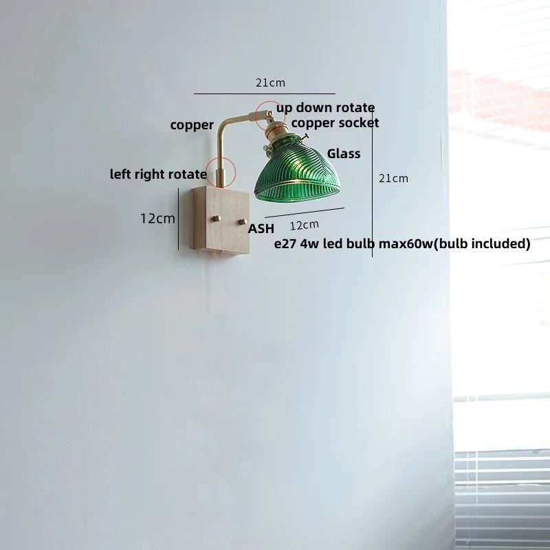 Walnut Wood LED Wall Sconce Glass Rotatable Stair Light Fixtures