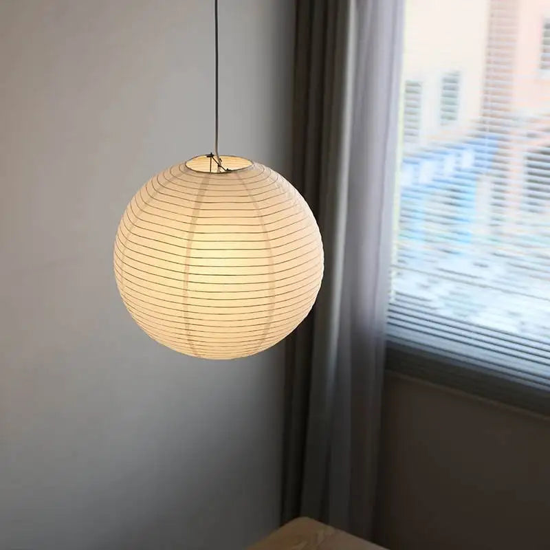 Akari LED Pendant Lamp by Afralia™: Japanese Wabi Sabi Round Noguchi Design