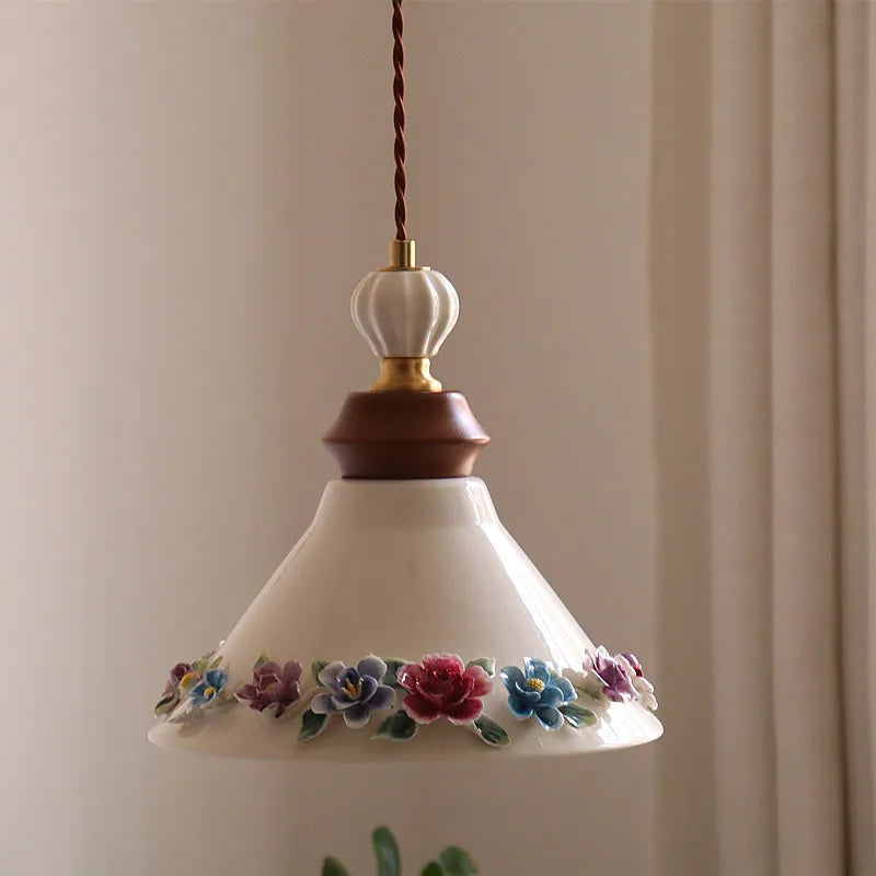 Afralia™ Ceramic Rose LED Pendant Light for Home Living Room Bedroom Hallway