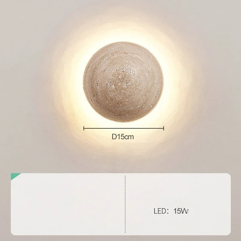 Round Stone Wall Mounted LED Sconce for Living Room & Bedroom