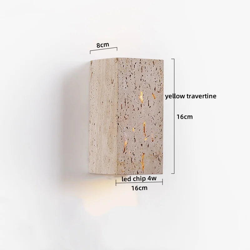 Yellow Travertine LED Wall Lamp Round Bedside Light Fixtures