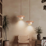 Wabi Sabi LED Pendant Lamps Yellow Travertine Wood Hanging Lights