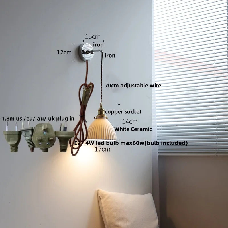 Ceramic LED Wall Sconce Pull Chain Switch, Modern Nordic Bathroom Mirror Light