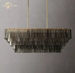Smoke Glass LED Chandelier: Modern Rectangular Pendant Lighting for Dining & Living Room