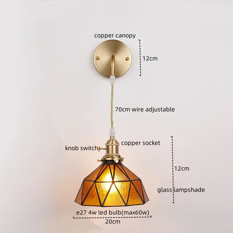 Copper Glass LED Wall Light for Modern Nordic Living Room Bedroom