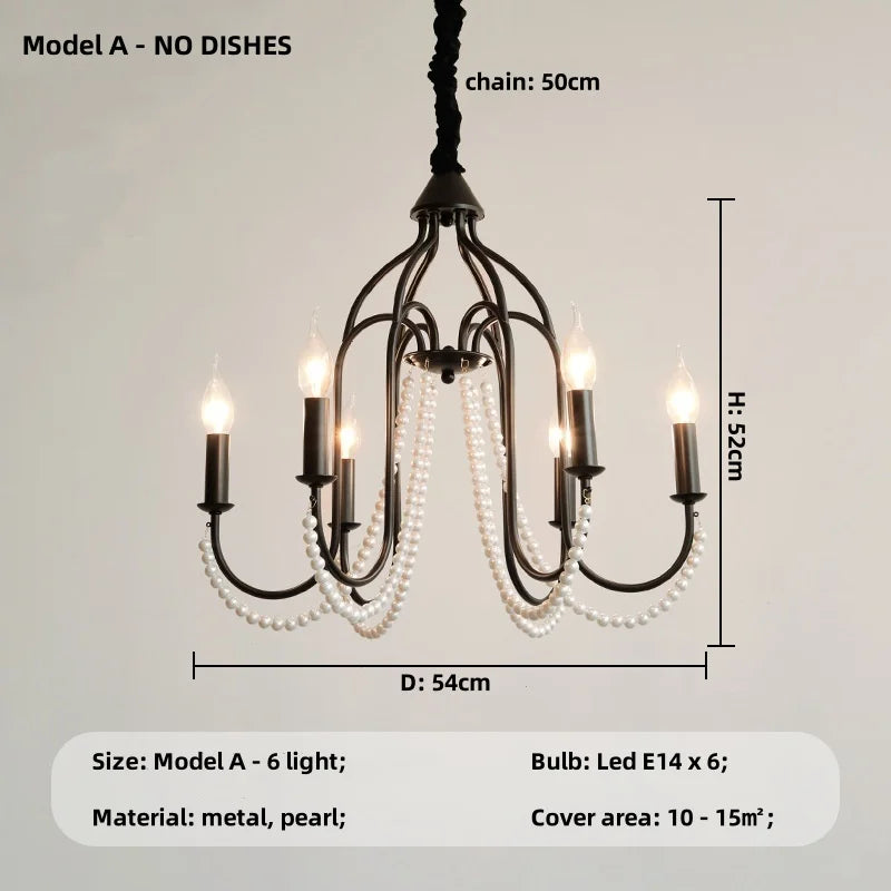 Black E14 Candle Chandelier: French Living Room Pendant Lighting for Home Decor