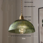 Walnut Wood LED Pendant Light Fixture with Adjustable Green Glass Shade