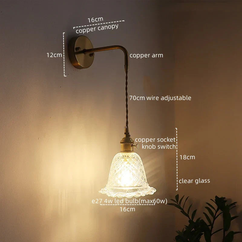 Copper Glass Nordic LED Wall Lights for Balcony Bedroom Mirror Bathroom