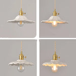 White Ceramic LED Pendant Lamp with Copper Switch - Flower Hanging Light