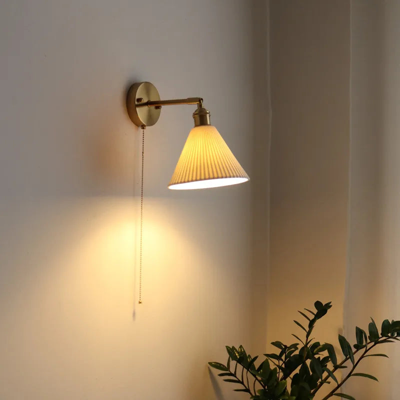 Ceramic Copper LED Wall Lamp for Bedroom Bedside Mirror Light