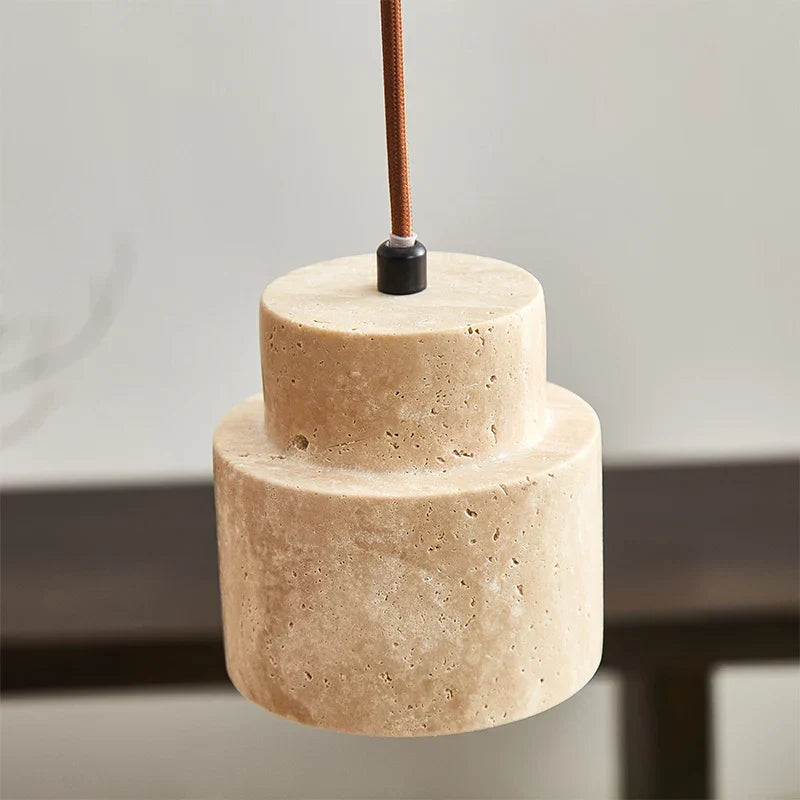 Yellow Travertine LED Pendant Light: Wabi Sabi Dining Room Decor