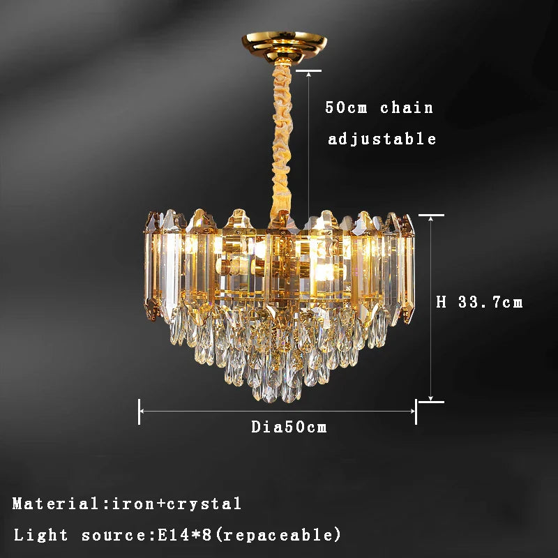 Gold Amber Crystal Chandelier Lights Modern Room Decor Hanging Lamp