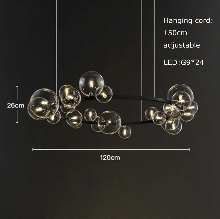 Black Postmodern Bubble Glass Chandelier with Multi Clear Balls