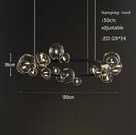 Black Postmodern Bubble Glass Chandelier with Multi Clear Balls