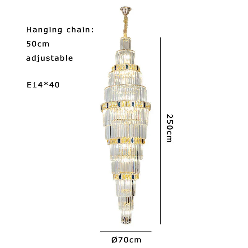 Nordic Modern Luxury Crystal Ceiling Chandelier for Foyer Hotel Stairwell Villa