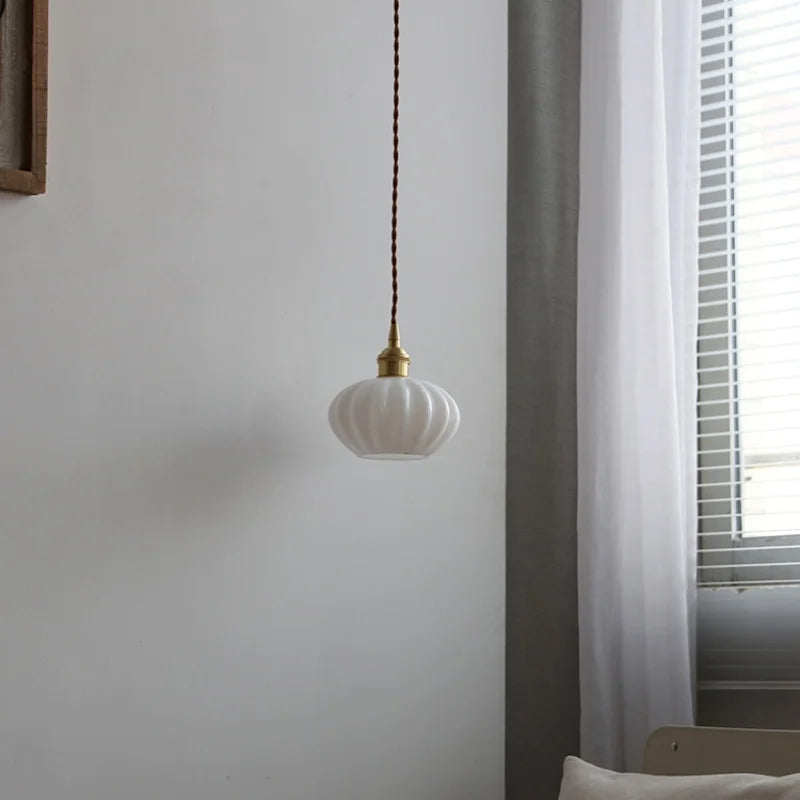 Copper White Glass LED Pendant Lamp for Modern Living Room Decor