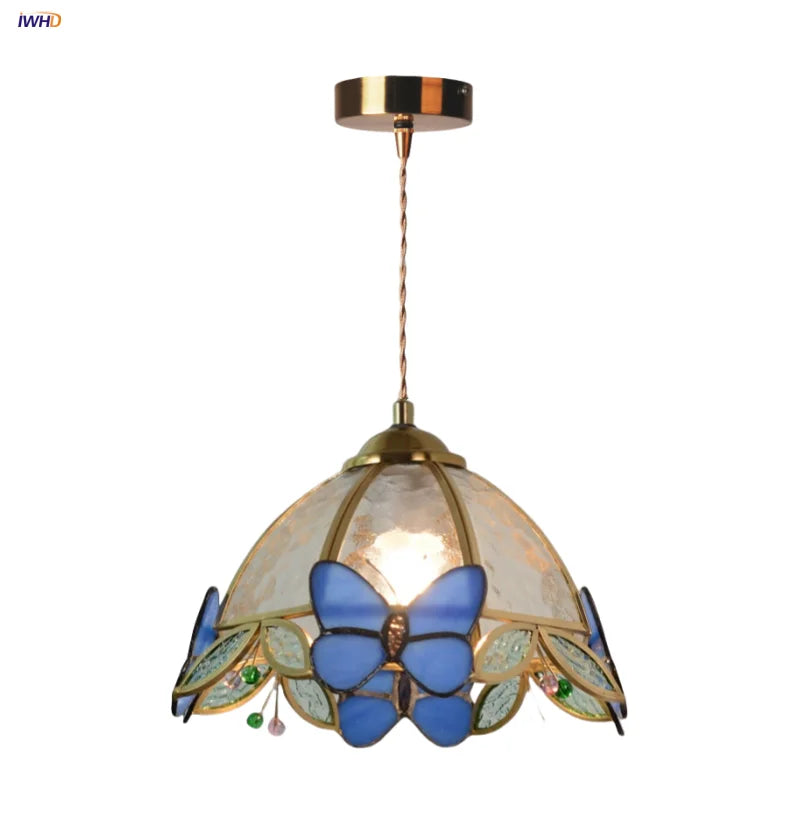 Butterfly Tiffany Glass Pendant Lamp Modern Nordic LED Hanging Light