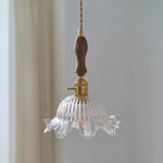 Afralia™ Modern Walnut Wood LED Pendant Lights with Glass Flower Shade