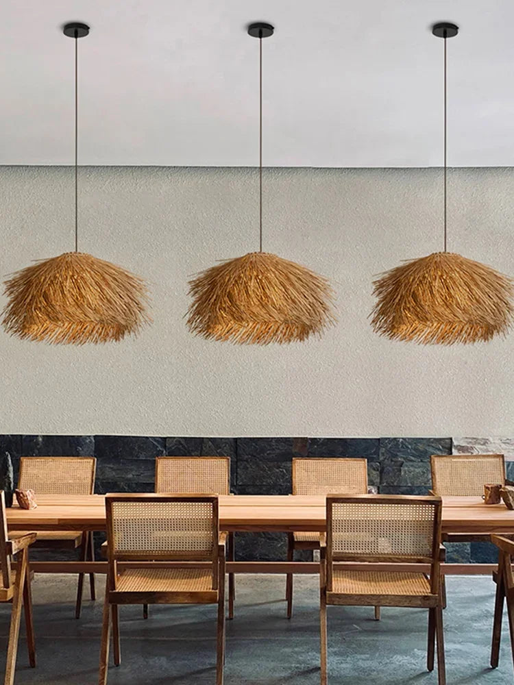 Rattan Pendant Lamp Chandelier for Restaurant Bar Home Decor, E27 Bulb