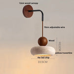 Nordic LED Wood Wall Sconce Yellow Travertine Bedside Lamp for Modern Home