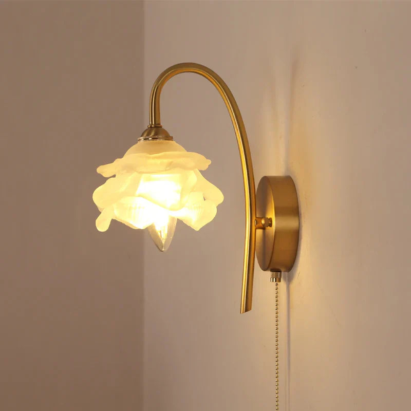 Afralia™ Modern Luxury Glass LED Wall Sconce with Pull Chain Switch for Bedroom, Coffee Reading