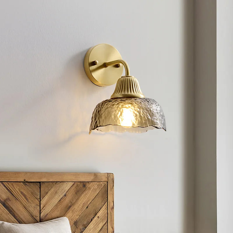 Copper Glass LED Wall Lamp Japanese Style Home Decor Fixture