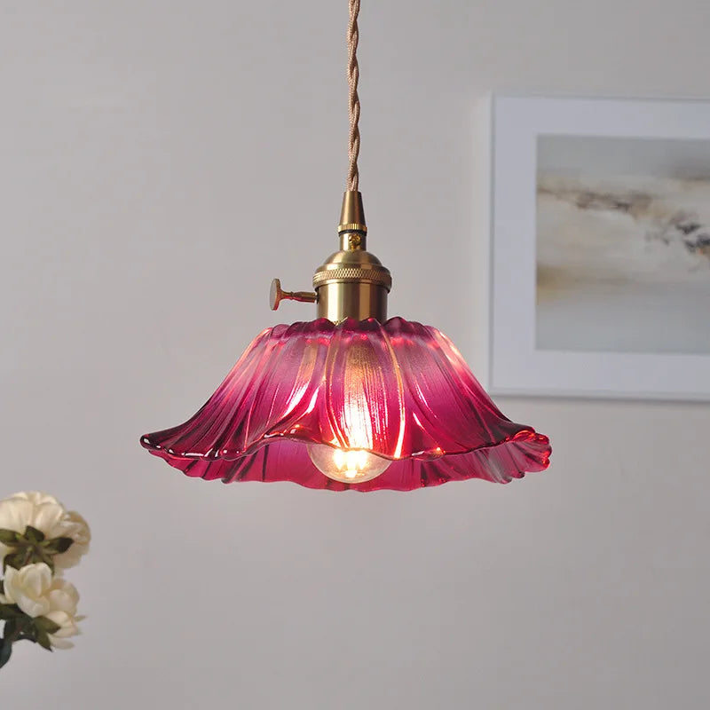 Purple Flower Glass LED Pendant Lamp - Modern Hanging Light