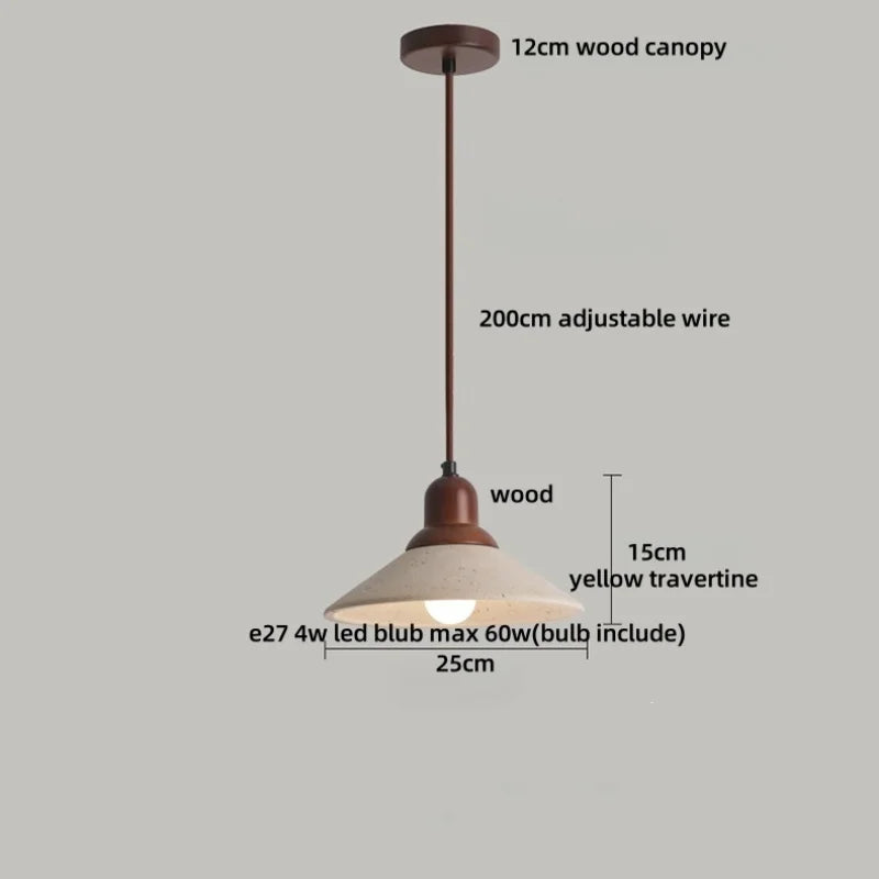 Wabi Sabi LED Pendant Lights Brown Wood Stone Yellow Travertine Hang Lamp