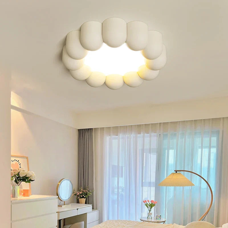 Nordic Flower LED Ceiling Light Cream Green White Round Bedroom Hotel Bathroom Afralia™
