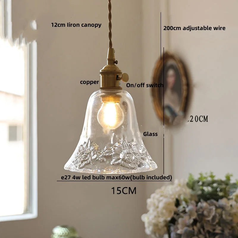 Glass Copper LED Pendant Lamp with Wire Adjustment & Knob Switch