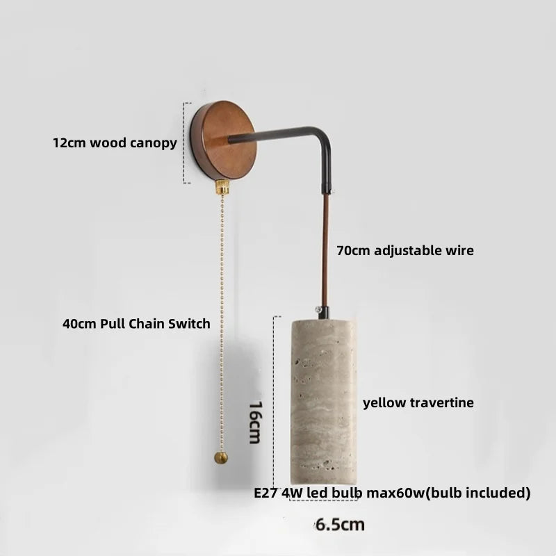 Afralia™ LED Wall Lamp Pull Chain Switch Wood Nordic Modern Yellow Travertine Mirror Light