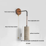 Wood LED Wall Lamp Yellow Travertine Pull Chain Switch Modern Nordic Style