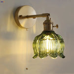Afralia™ Copper Rotate LED Wall Light with Pull Chain Switch - Modern Glass Bedside Sconce