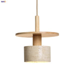 Afralia™ Natural Wood LED Pendant Lights Yellow Travertine for Bedroom, Kitchen, Bar